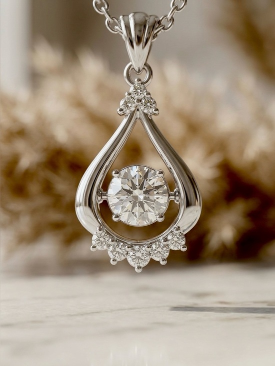 Jewelry - S925 Starlight Drop Dancing Stone Moissanite Pendant Necklace 18k Gold Plate
